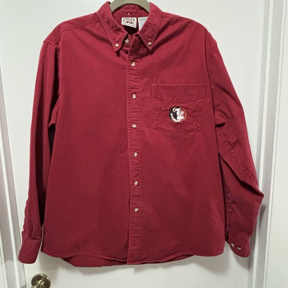 100% Cotton Men’s Size Large Seminole Embroidered Pocket Red Long Sleeve Red Oak